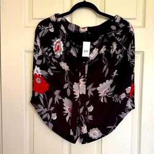 NWT Black Floral Skirt With Lining & Elastic Band Size Small Fits Size 4 - 6